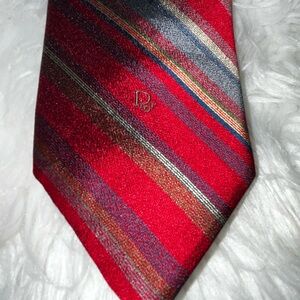 Dior Red Striped Silk Tie with Multicolor Accents